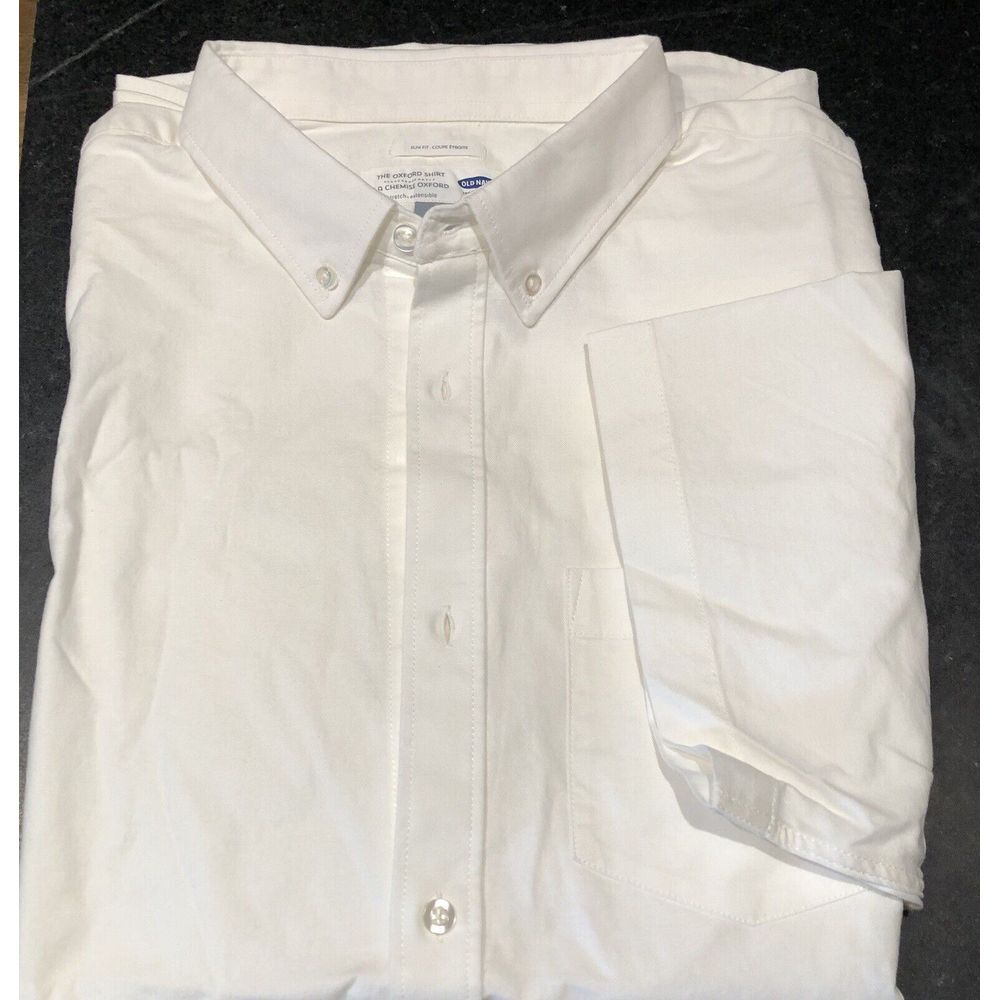 Men's NWT XXL Slim Old Navy White Oxford Short Sleeve Shirt Button Down Collar